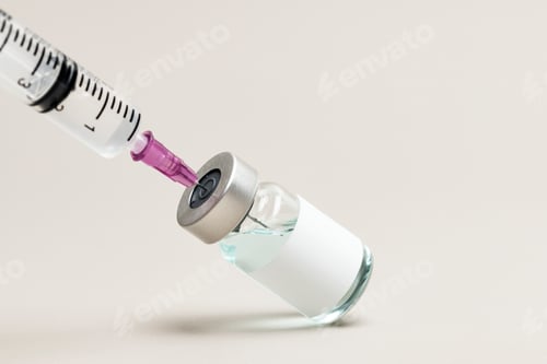 Preview: Blank white label on medicine bottle glass vial for injection