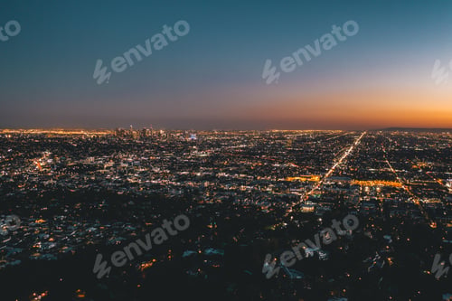 Preview: Aerial Wide View over Glowing Los Angeles, California City Lights Scape