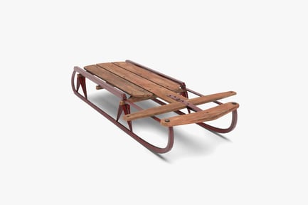 Preview: Classic Wood Sled with Rustic Red Frame