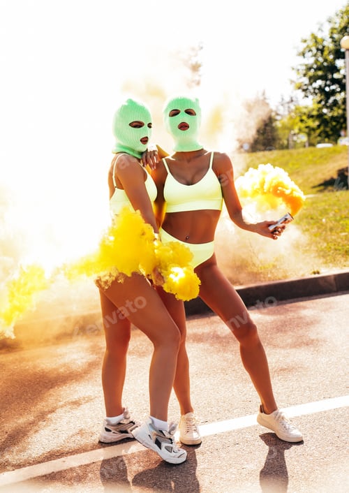 Preview: Two hot women in balaclava masks outdoors