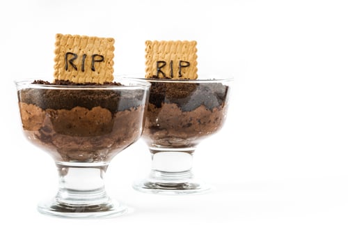 Chocolate Dessert Parfaits with Cookie Headstones on White