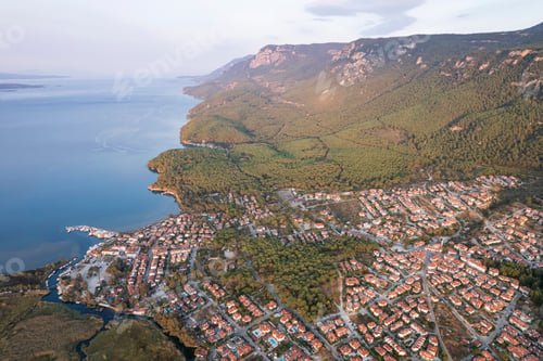 Preview: Akyaka is situated at the Gulf of Gokova. Beautiful beach and coast view. Aerial view of Akyaka.