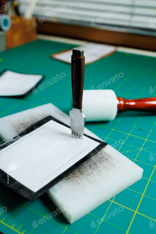 Preview: A work table for the manufacture of products from genuine leather. Tools for manual leather work