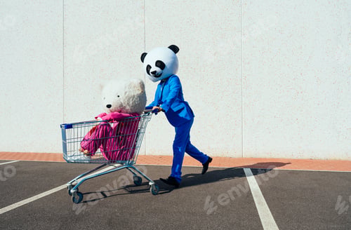 Preview: Storytelling image of a couple wearing giant panda head
