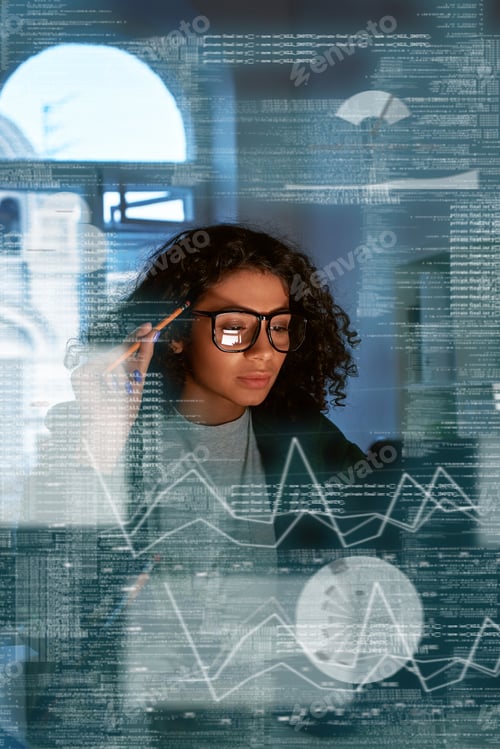 Preview: Young woman is thinking about the statistics