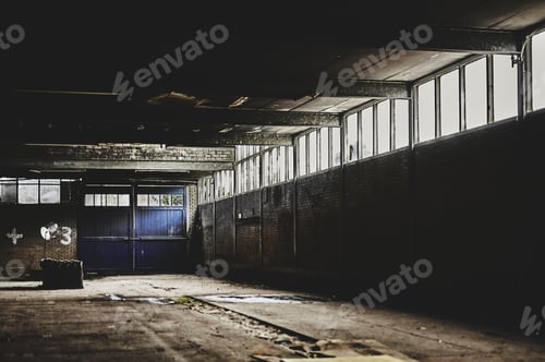 Preview: Interior of an empty old warehouse.