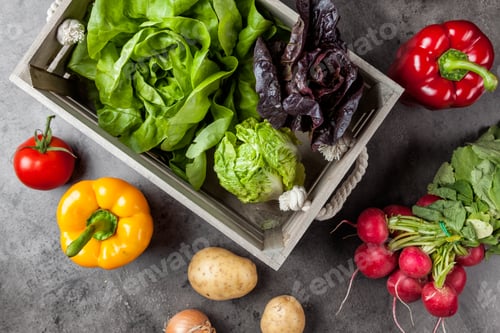 Preview: Fresh organic vegetables on rustic background