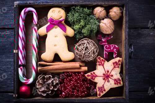 Preview: wooden box with vintage Christmas decoration