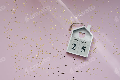 Preview: 25 December Holiday Christmas Background. Festive decor Shiny confetti.