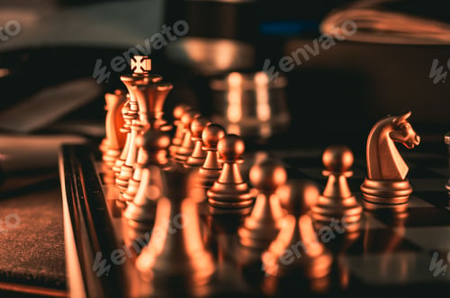 Preview: Closeup of the chess pieces on the board.