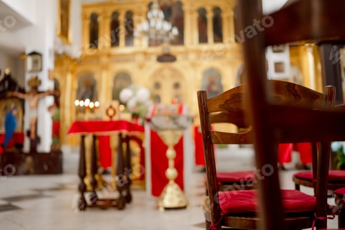 Preview: Rows Of Chairs With Blurred Church Background