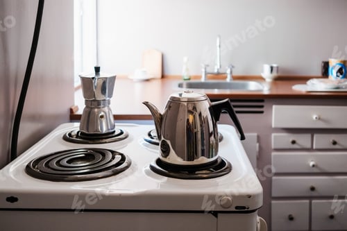 Preview: Antique stainless steel coffee pot from the 1950s in Nordic Europe.