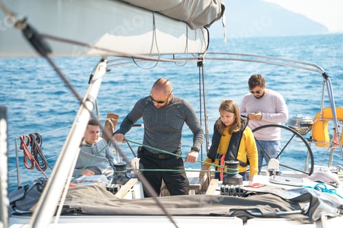 Preview: Voyage sail on sport sea luxury yacht. Yachting family summer vacation cruise. Children, sailor