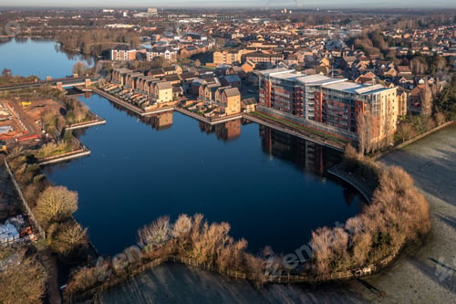 Preview: Aerial view of exclusive waterfront properties at Doncaster Lakeside in South Yorkshire
