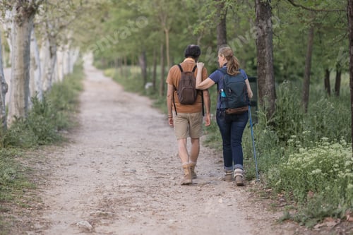 Preview: Senior couple hiking in nature reserve of madrid, spain