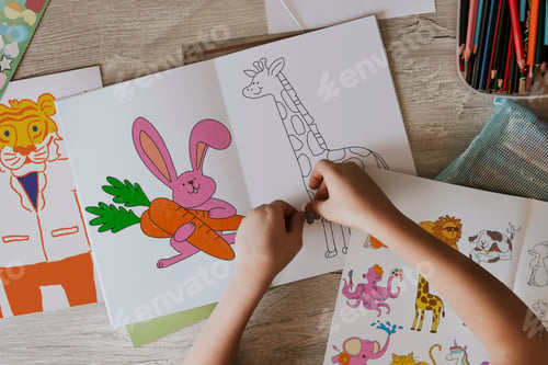 Preview: Kid drawing on paper, art activity