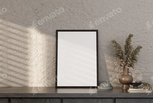 Preview: Mock up poster frame in modern interior background, living room,