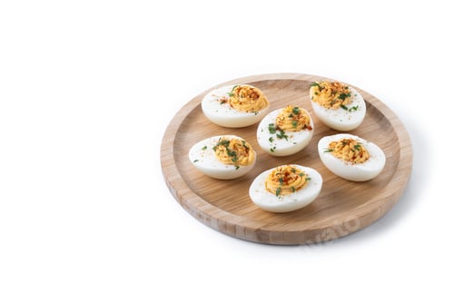 Preview: Homemade hard Boiled Deviled Eggs garnished with herbs