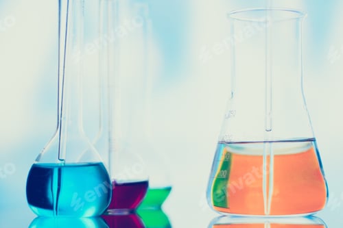 Preview: Chemistry and science. Flasks with fluids. Chemical science. Chemical industry