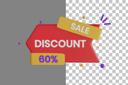 Visualização: Ícone 3D de venda de desconto