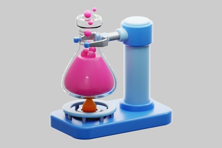 Preview: Conical flask with pink liquid and spheres