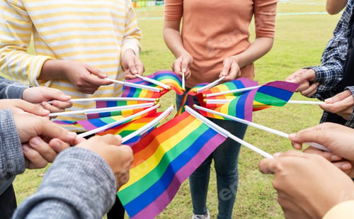 Preview: LGBTQ Rainbow Flags being waved symbol of Diversity Gay and lesbian for Celebration gay pride parade