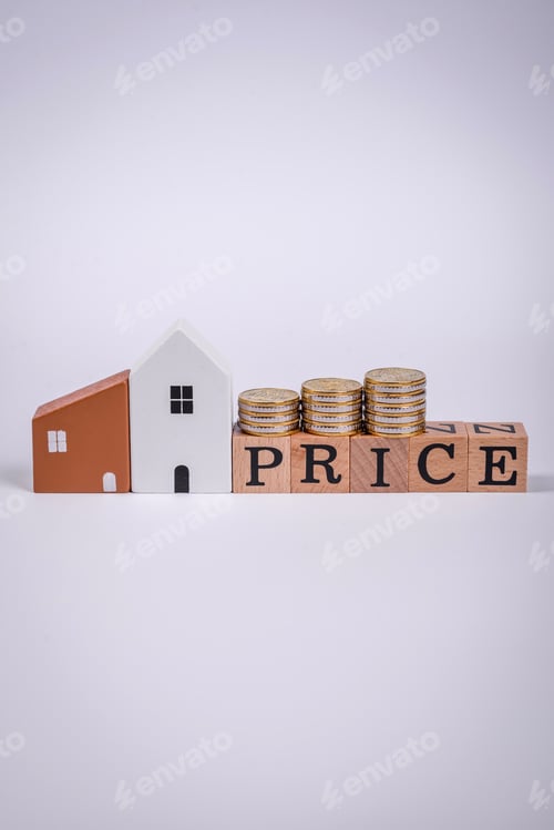 Preview: The inscription Price inspection made of wooden cubes on a plain background