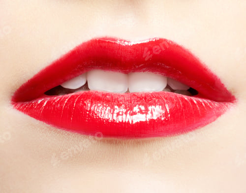 Preview: Close-Up Portrait Of Young Beautiful Woman'S Lips Zone Make-Up