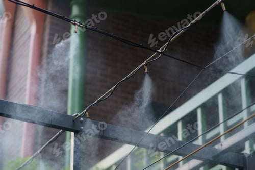 Preview: Prevention of overheating or heatstroke. Air conditioning and water spray system for cooling and fog