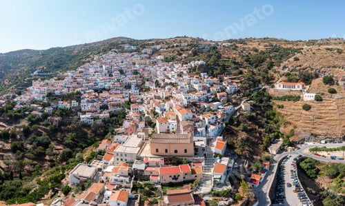 Preview: Greece, Kea island. Aerial drone view panorama of Ioulis chora