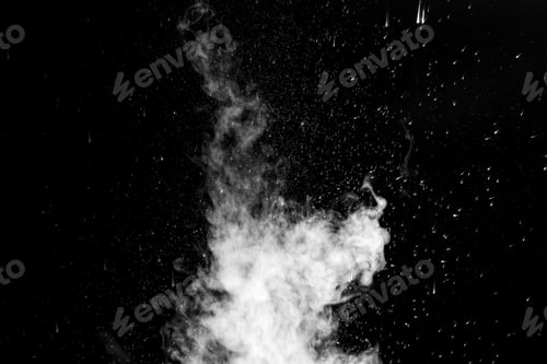 Preview: Curly white steam rising up and splashing water scattering in different directions
