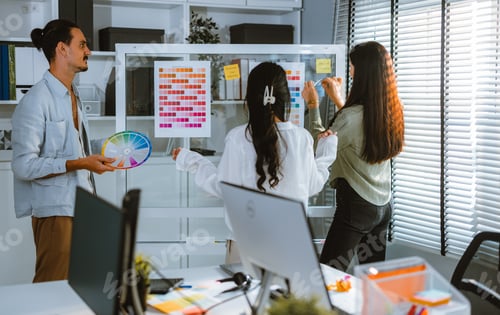 Preview: Startup team collaborates on color selection for user centric product design, optimizing experience