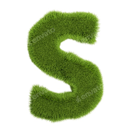 Preview: Green Grass Letter S isolated On White Background. Font For Your Design. 3D Illustration