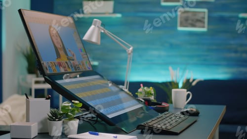 Preview: Close up of retouching app in empty photography studio