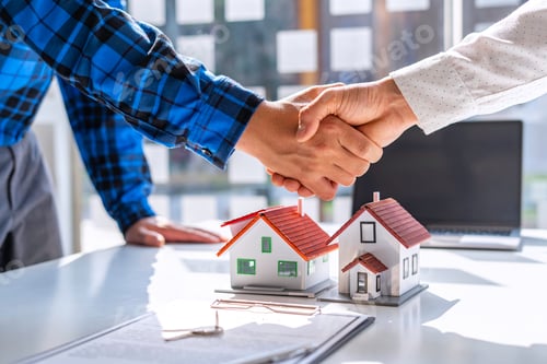 Preview: Real estate agents and clients shake hands and deliver the keys. After signing the contract to purch
