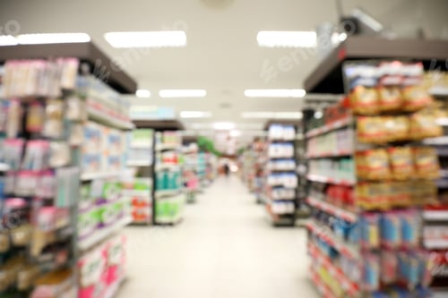 Preview: Super Market In Blur Background In New Normal Social Distancing