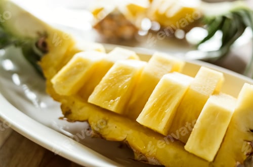 Preview: Fresh Pineapple Fruit Slices On The Table