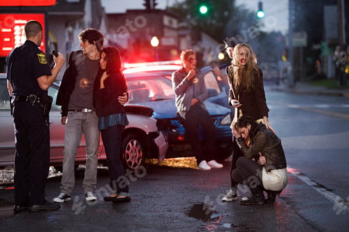 Preview: A tense moment after a car accident as the officer interviews witnesses and victims.