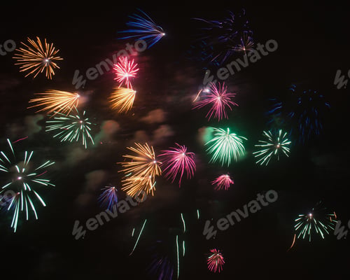 Preview: Bright fireworks on night sky