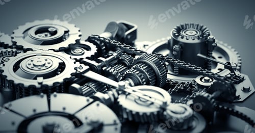 Preview: Gears and cogs mechanism. Industrial machine, engine