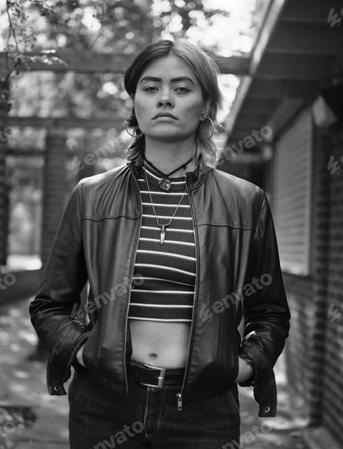 Preview: Portrait of serious mixed race woman outdoors.