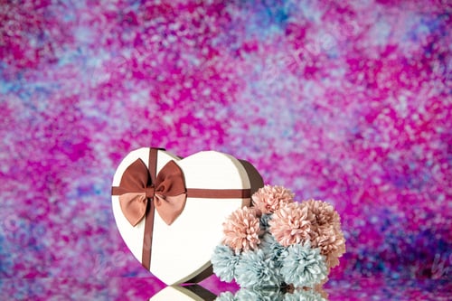 Preview: front view valentines day present with flowers on light pink background love family marriage feeling