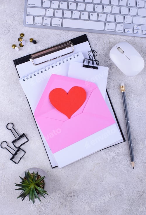 Preview: Valentine day concept in office desk
