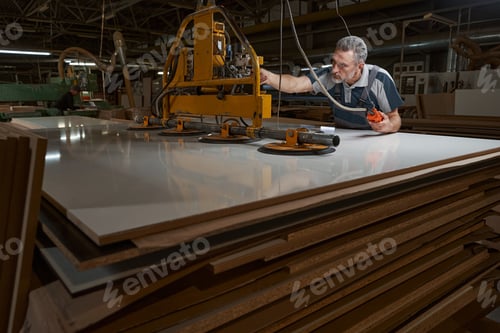 Preview: Professional joiner working with modern polishing machine
