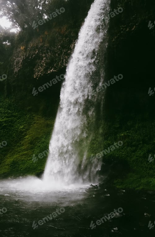 Preview: Powerful forest waterfall driven by a rushing river.