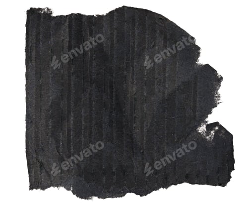 Preview: A torn piece of black corrugated cardboard with a rough texture on an isolated background.
