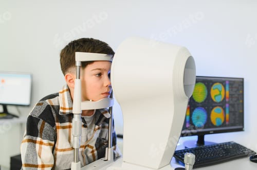 Preview: Boy having eye exam at ophthalmology clinic