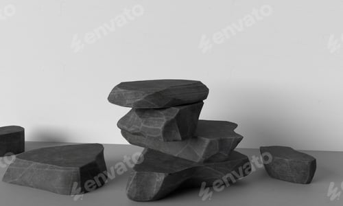 Preview: Stone rock stage stand black grey color empty mock up podium symbol decoration ornament business dis