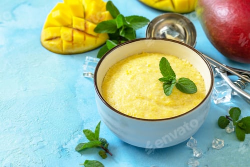 Preview: Homemade mango fruit ice cream, summer tropical fruit sorbet