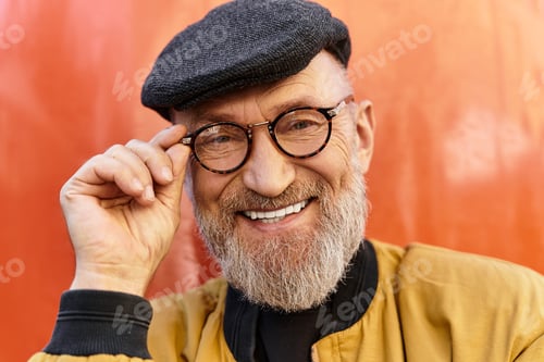 Preview: A chic older man showcases his fashion sense while walking through a bustling city.
